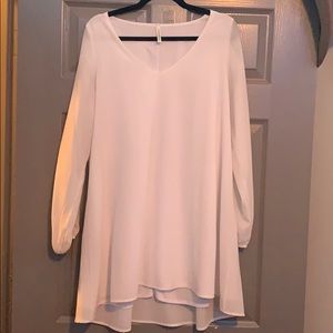 White V-Neck Long Sleeve Dress